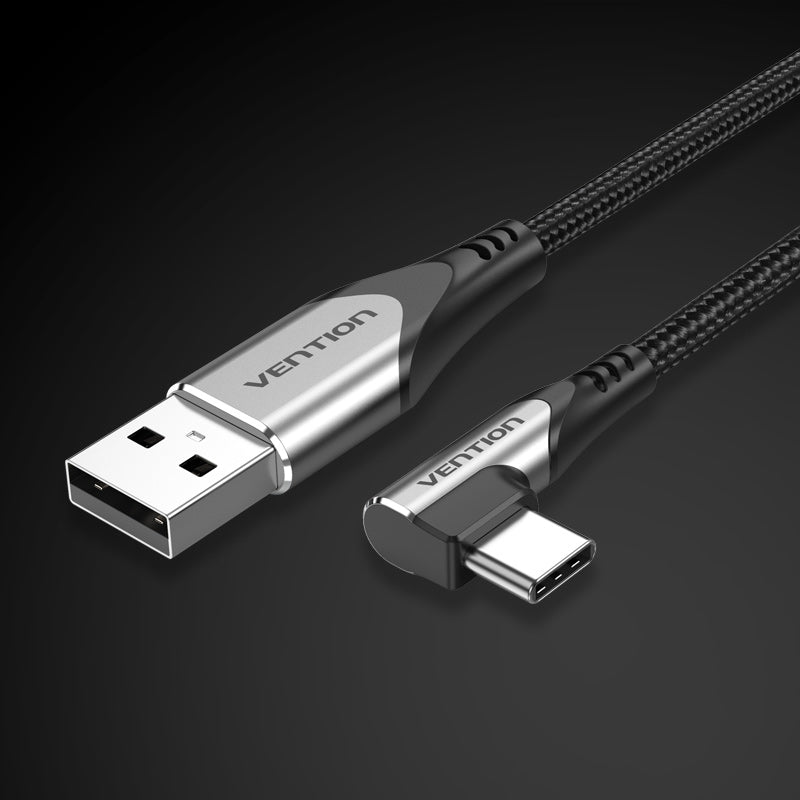 VENTION USB-C Right Angle to USB 2.0-A Cable Grey Aluminum Alloy Type