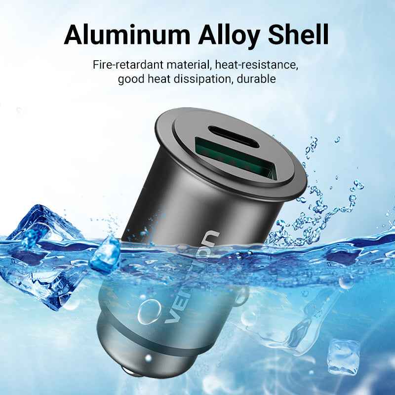 VENTION 25W Dual USB Car Charger (PD3.0+QC3.0) Gray Mini Style Aluminium Alloy Type