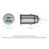 VENTION 25W Dual USB Car Charger (PD3.0+QC3.0) Gray Mini Style Aluminium Alloy Type