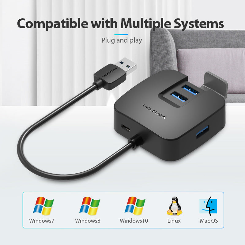 VENTION 4 Ports USB3.0 HUB 0.15M Black