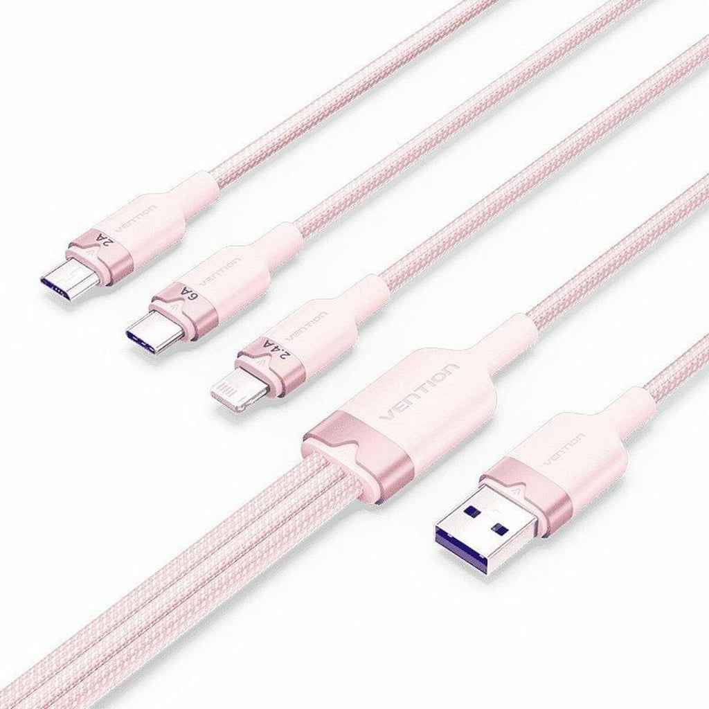 VENTION VENTION USB 2.0 A Male to 3-in-1 USB-C & Lightning & Micro-B Male 3A Cable 1.5M White Aluminum Alloy