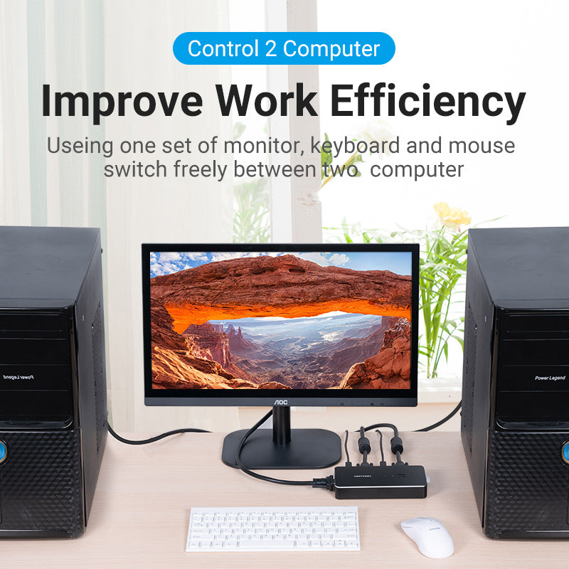 VENTION 2 in 1 Out VGA KVM Switch Black Metal Type