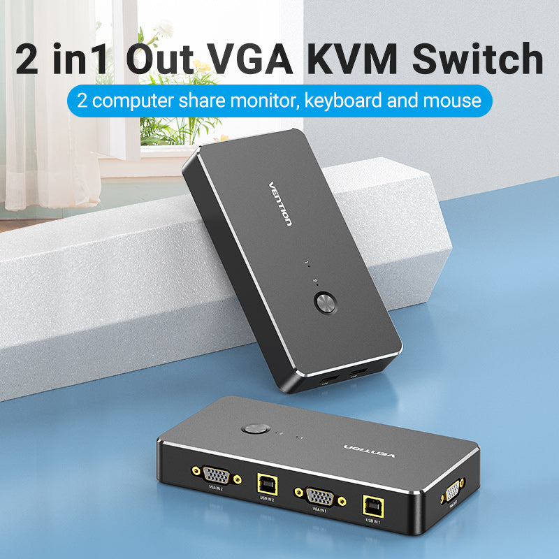 VENTION 2 in 1 Out VGA KVM Switch Black Metal Type