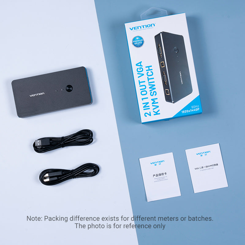 VENTION 2 in 1 Out VGA KVM Switch Black Metal Type