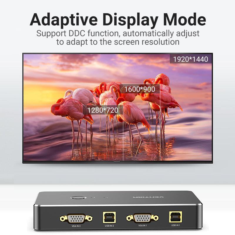 VENTION 2 in 1 Out VGA KVM Switch Black Metal Type