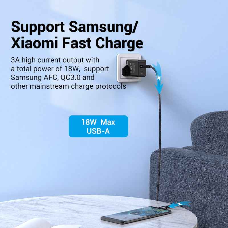VENTION Two-Port USB(A+C) Wall Charger (18W/20W) UK-Plug Black