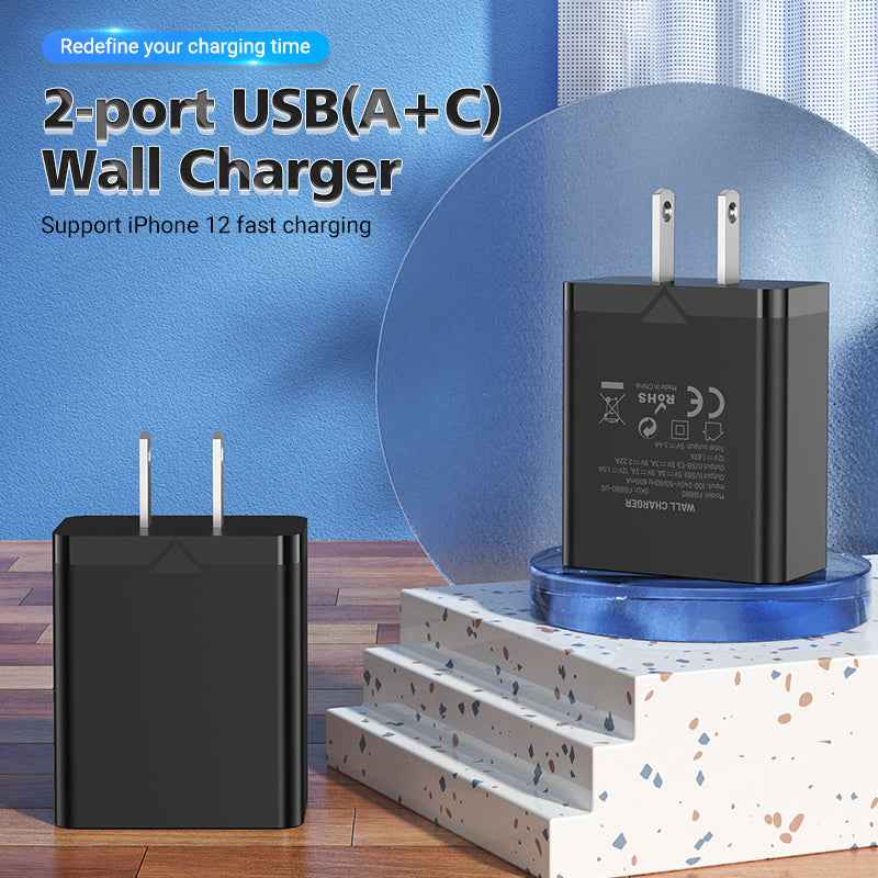 VENTION Two-Port USB(A+C) Wall Charger (18W/20W) US-Plug Black