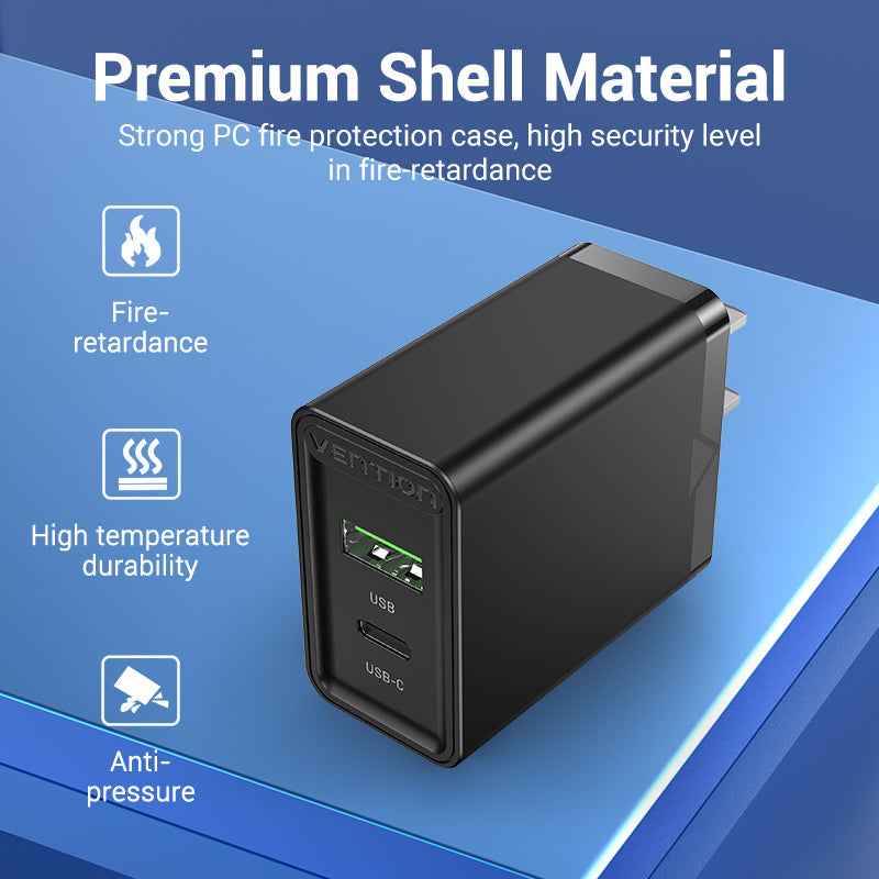 VENTION Two-Port USB(A+C) Wall Charger (18W/20W) US-Plug Black