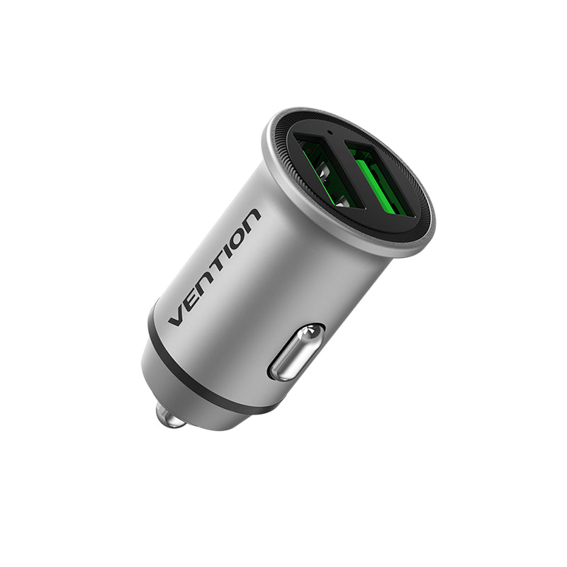 VENTION Two-Port USB A+A(18/18) Car Charger Grey Mini Style Aluminum Alloy Type