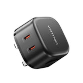 VENTION 2-Port USB (C + C) GaN Charger (45W/45W) UK-Plug Black