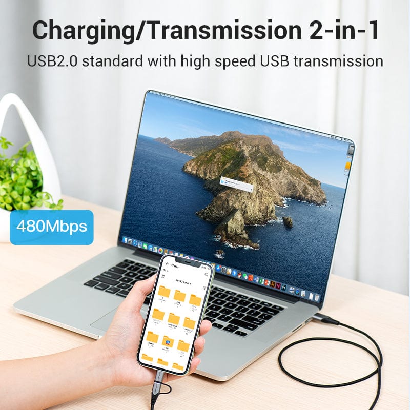 VENTION USB 2.0 A Male to 2-in-1 Micro-B&Lightning Male Cable Aluminum Alloy Type