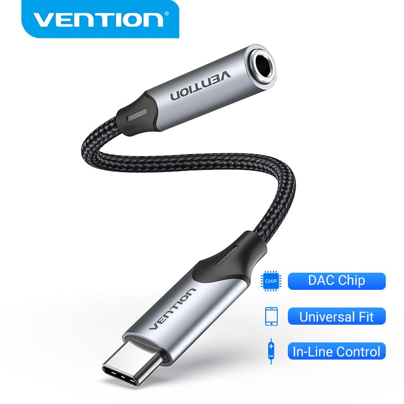 VENTION USB-C Male to 3.5MM Earphone Jack With DAC Adapter Aluminum Alloy Type