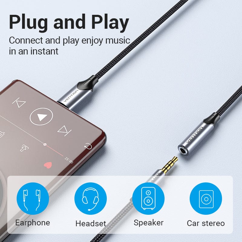 VENTION USB-C Male to 3.5MM Earphone Jack With DAC Adapter Aluminum Alloy Type