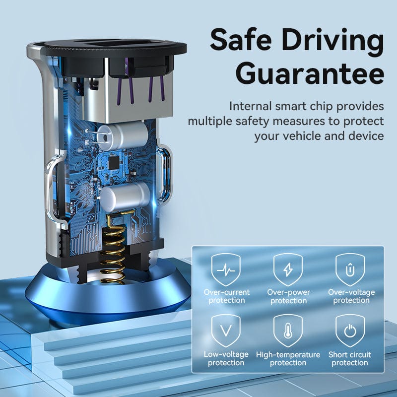 VENTION Two-Port USB A+C (30+30) Car Charger Grey Mini Style Aluminum Alloy Type