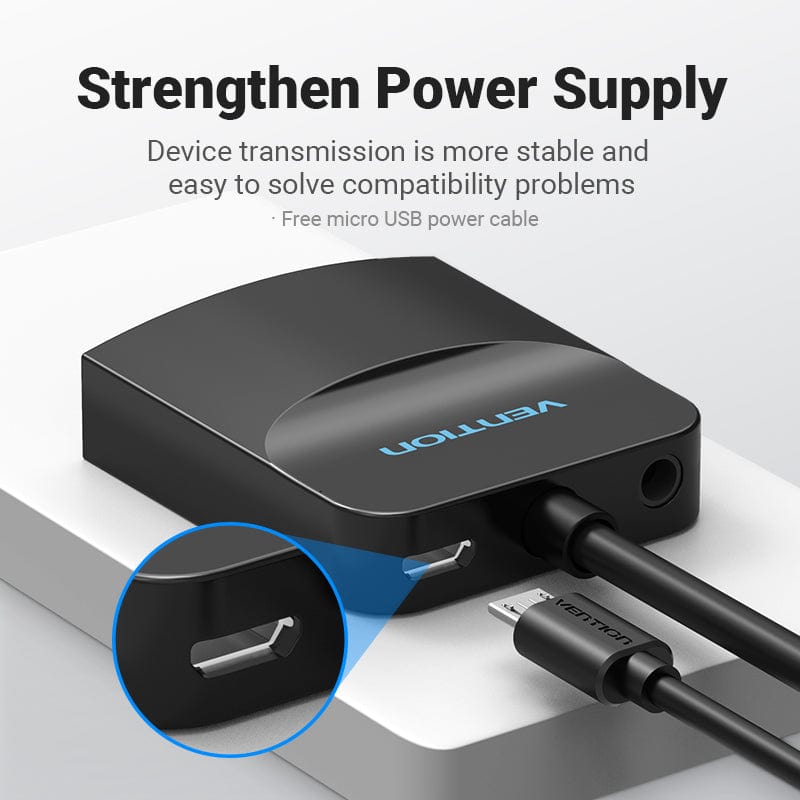 VENTION VGA to HDMI Converter with Female Micro USB and Audio Port