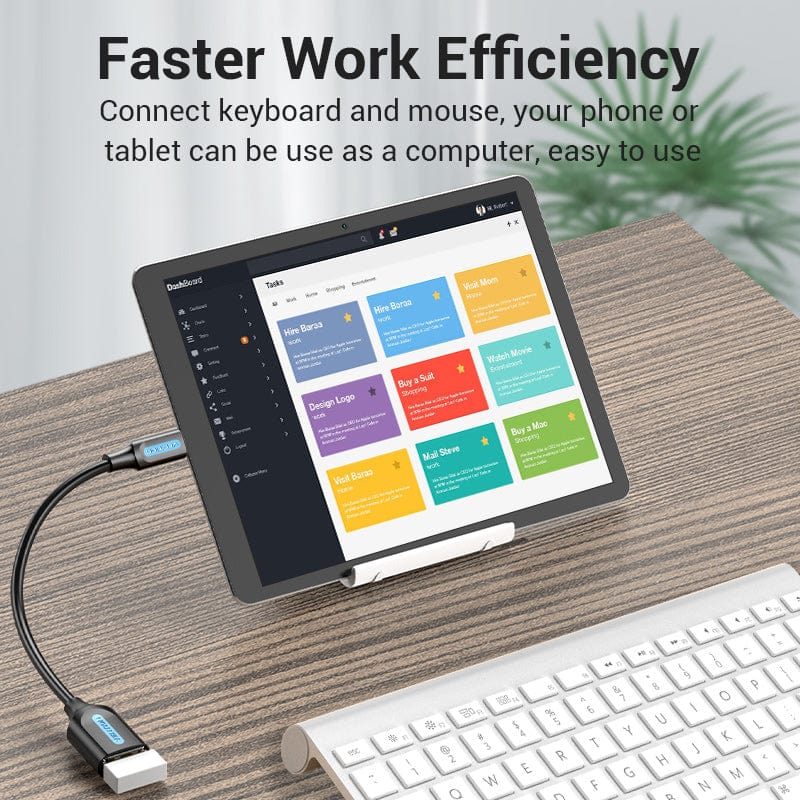 VENTION USB 2.0 Micro-B Male to A Female OTG Cable 0.15M Black PVC Type