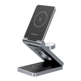 Vention 15W MagSafe charger 3-in-1 foldable wireless charging stand in black and silver