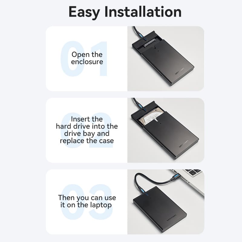 VENTION 2.5 Inch SATA Hard Drive Enclosure (USB 3.1 Gen 2-C) Black