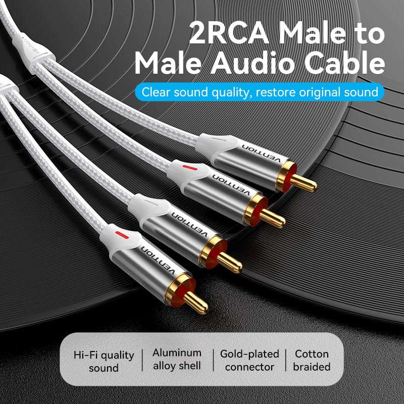 Vention 2RCA male to male cable for clear sound quality with gold-plated connectors and cotton braided design