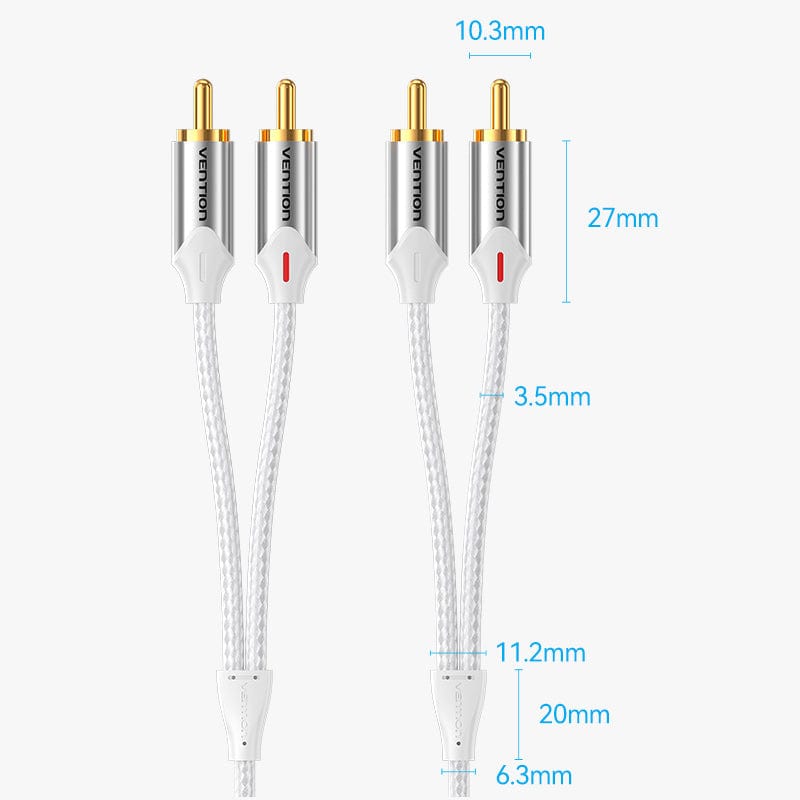VENTION 2RCA male to male cable with durable design for high-quality audio connections