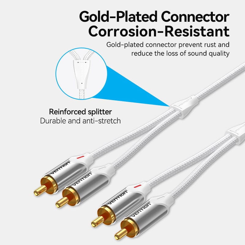 VENTION 2RCA male to male cable with gold-plated connectors for reduced sound quality loss