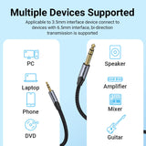 Vention 3.5mm to 6.5mm audio cable connects multiple devices like PC, phone, and speakers