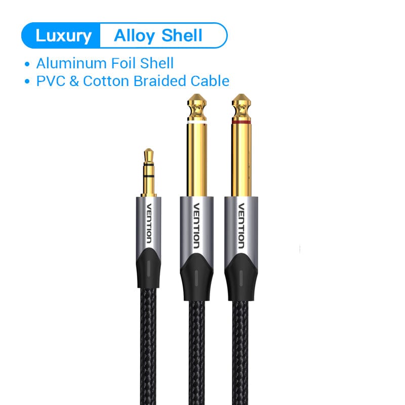 VENTION 3.5mm to dual 6.5mm audio cable with aluminum foil shell and cotton braided design
