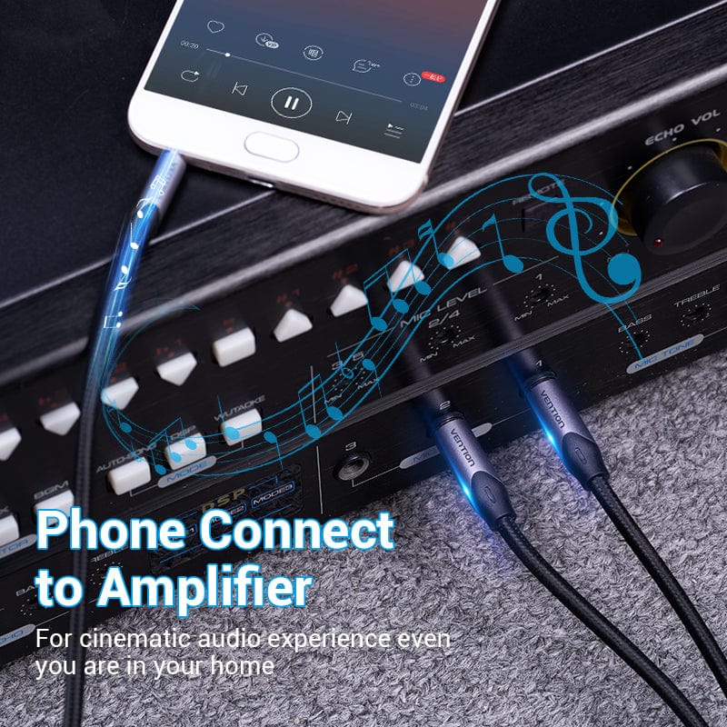 VENTION 3.5mm to dual 6.5mm audio cable connecting phone to amplifier for enhanced audio experience