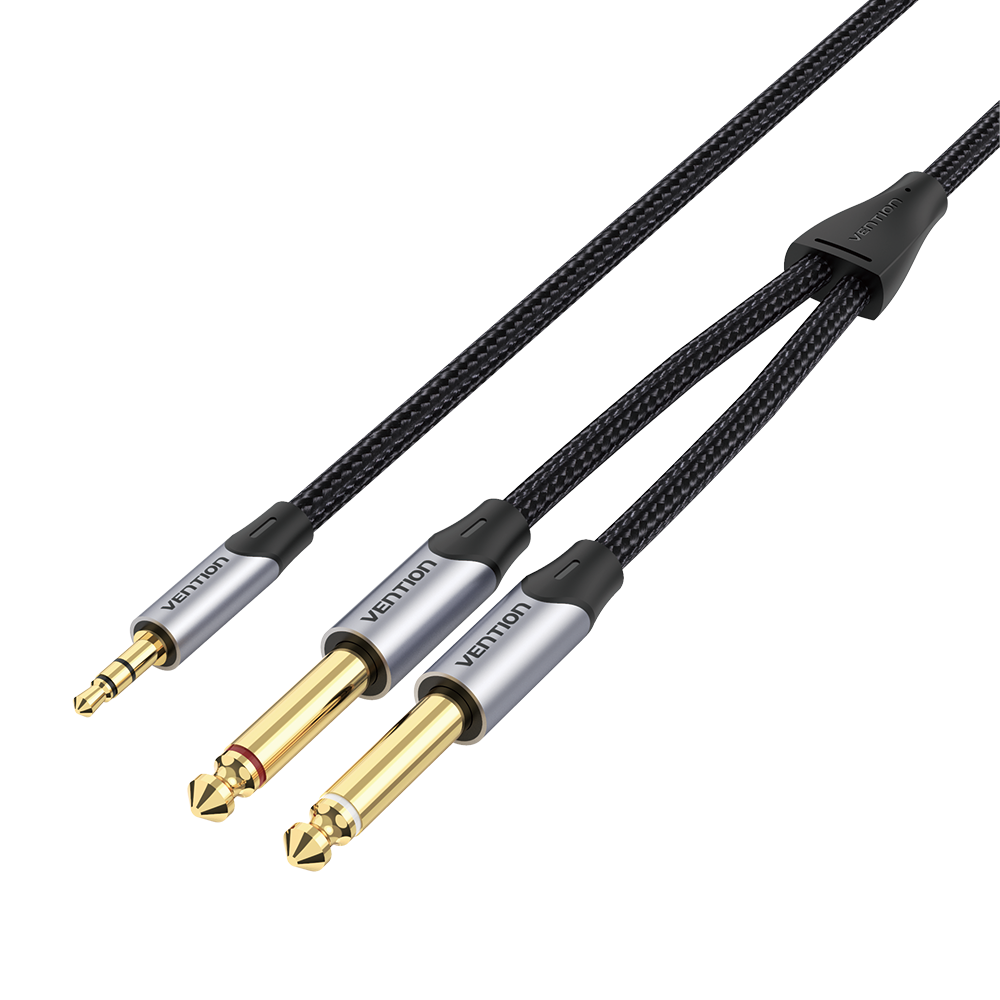 VENTION 3.5mm to Dual 6.5mm Audio Cable with Durable Braided Design for Professional Audio Use