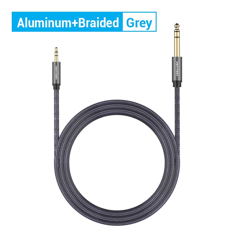 Vention 3.5mm to 6.35mm cable in grey, aluminum braided design for durable audio connection