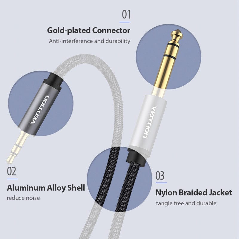 VENTION 3.5mm to 6.35mm cable with gold-plated connector and durable nylon braided jacket