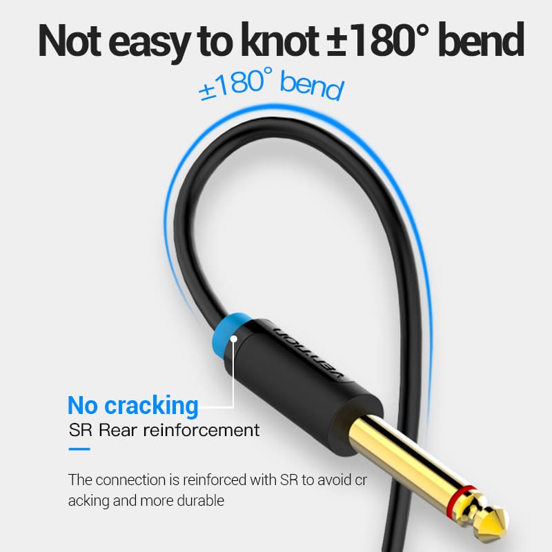 Vention 3.5mm to dual 6.35mm audio cable featuring reinforced connection and flexible design