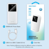VENTION 30000mAh power bank with USB-A to USB-C cable and stylish packaging