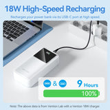 VENTION 30000mAh power bank with 18W high-speed recharging via USB-C for fast power access