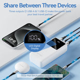 VENTION 30000mAh power bank with three outputs and LED digital display for multiple device charging