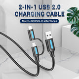 2-in-1 VENTION USB 2.0 charging cable featuring 3A micro-USB and USB-C cable for fast charging