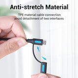 Vention 3A micro-USB and USB-C cable featuring anti-stretch material for enhanced durability