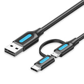 VENTION 3A micro-USB and USB-C cable for fast charging and data transfer with durable connectors
