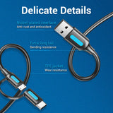 VENTION 3A micro-USB and USB-C cable with nickel-plated interface and TPE jacket for durability