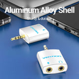 VENTION 4 Pole 3.5mm Male to 2*3.5mm Female Audio Adapter Silvery Metal Type
