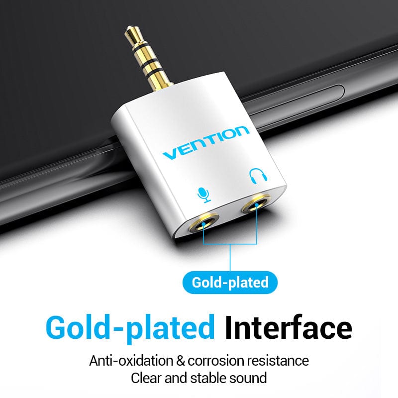 VENTION 4 Pole 3.5mm Male to 2*3.5mm Female Audio Adapter Silvery Metal Type