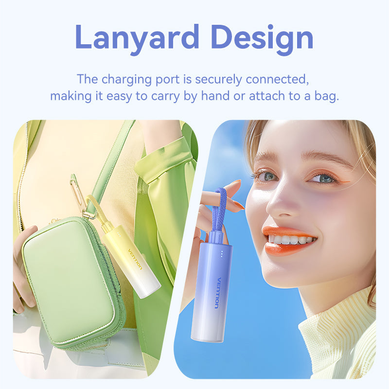 VENTION 5000mAh power bank with lanyard design for easy carrying and attachment to bags