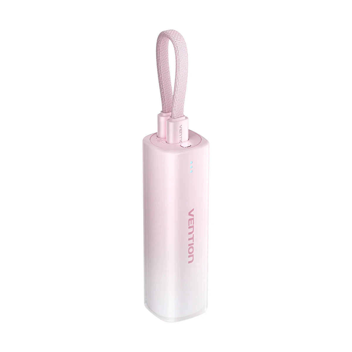 VENTION 5000mAh power bank in pink with a detachable strap for portable charging