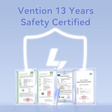 VENTION 5000mAh power bank safety certification documents showcasing 13 years of reliability