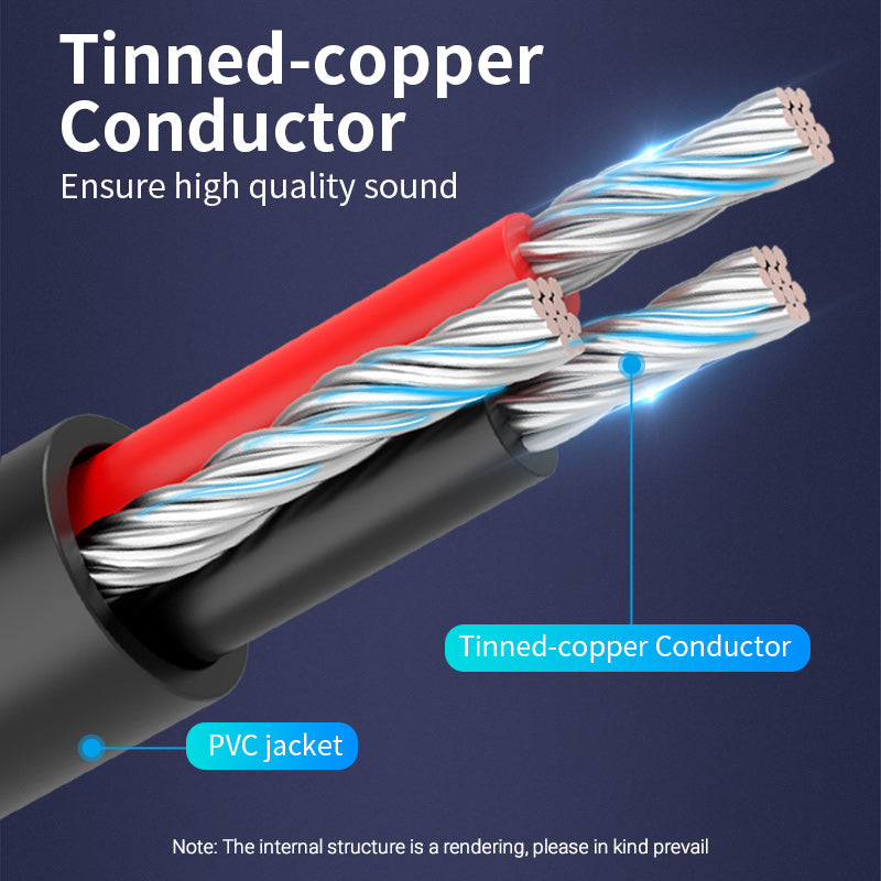 Close-up of VENTION 6.5mm Male to 3.5mm Male Audio Cable UAE showcasing tinned-copper conductor for quality sound