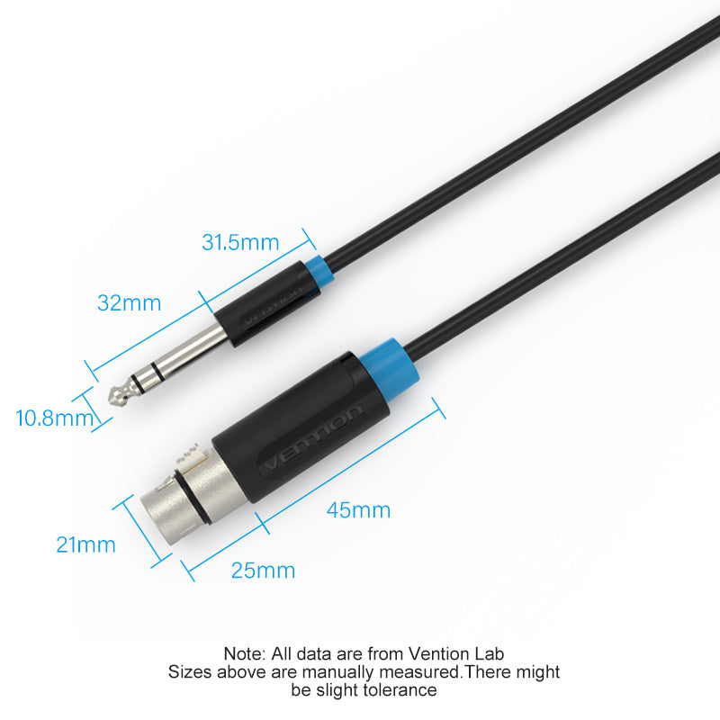 VENTION 6.5mm to XLR audio cable featuring durable connectors for high-quality sound transmission