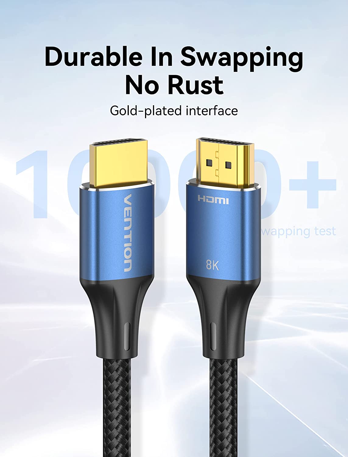 VENTION 8K HDMI cable with a durable design and gold-plated interface for high-quality connections