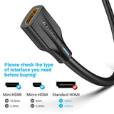 Vention 8K HDMI extension cable with standard HDMI female connector for high-resolution video