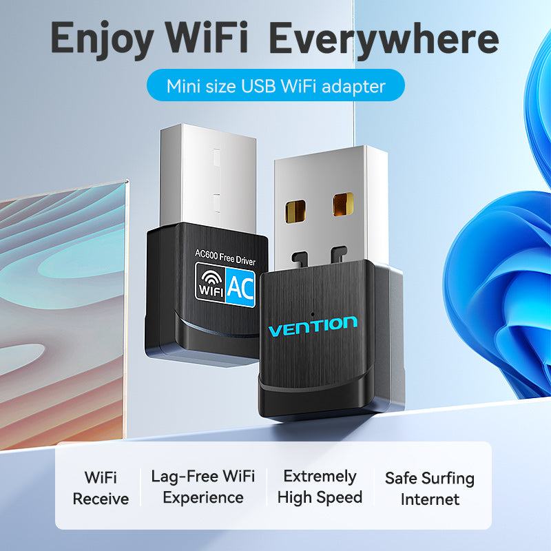 VENTION AC600 Dual Band Wi-Fi Adapter mini USB WiFi adapter with high speed and lag-free wireless connection