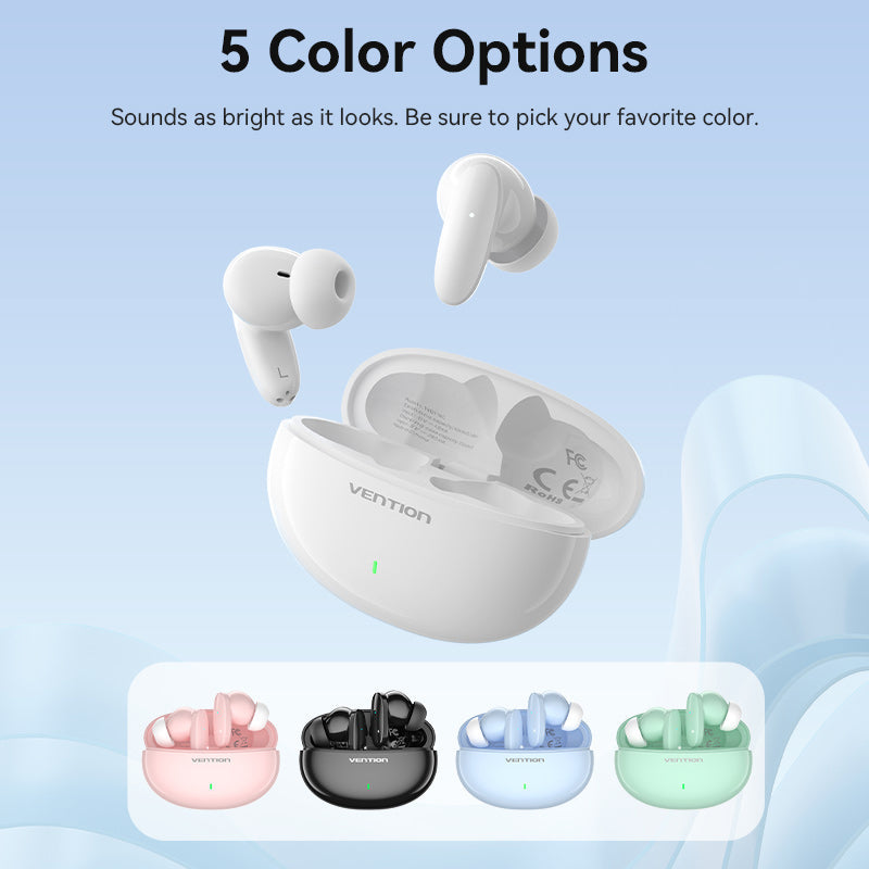 VENTION Bluetooth 5.3 Earbuds in five color options showcasing sleek design and premium audio quality